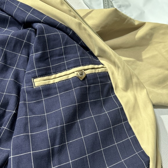 VTG Polo Ralph Lauren Men Sz L Jacket Beige Full Zip Harrington Plaid Lined pony - Picture 8 of 10